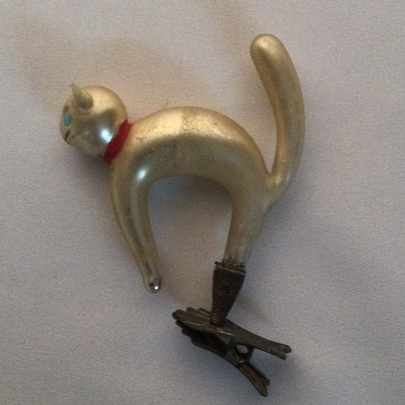Vintage Free Blown Italian Glass Cat on Clip Christmas Onament